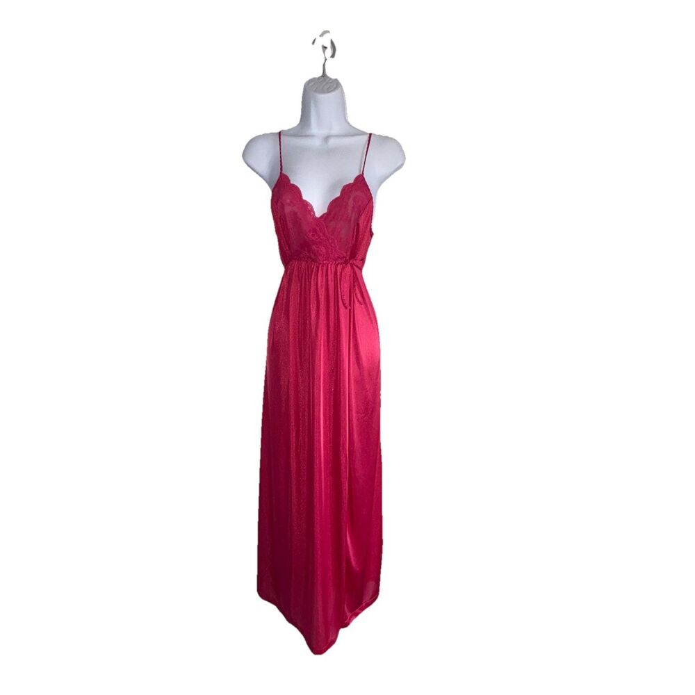 Vtg Gilead Pink Nightgown Long Maxi Slip Dress Small Tie Slit Lace Lingerie